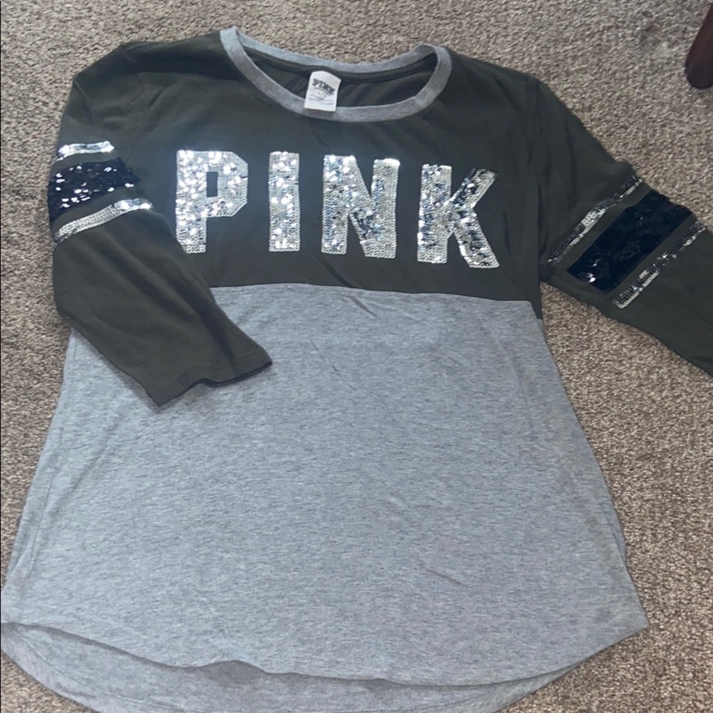PINK Victoria's Secret Long Sleeve Tee Green and Gray